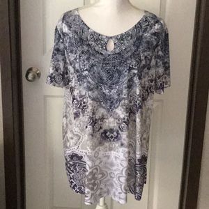 Time and Tru blue and white design tunic blouse size XL